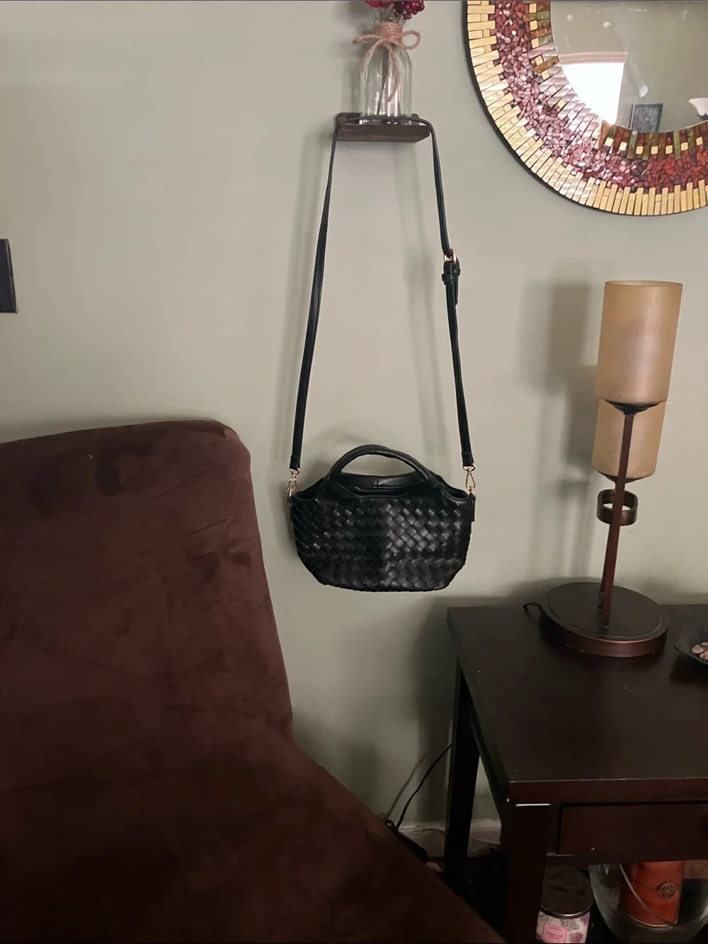 Urban Expressions Black Woven Crossbody Bag with Top Handles